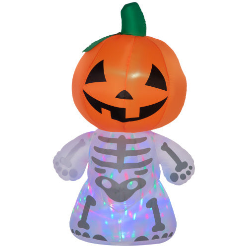 6ft Halloween Inflatables Outdoor Decorations, Smiling Skeleton Ghost with Pumpkin Head, Blow Up LED Yard Decor