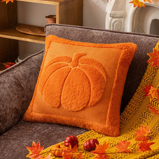Halloween Pillow Covers Fall Pumpkin Throw Pillows Soft Plush Faux Fur Decorative Cushion Covers for Couch Sofa Bed Porch 45x45
