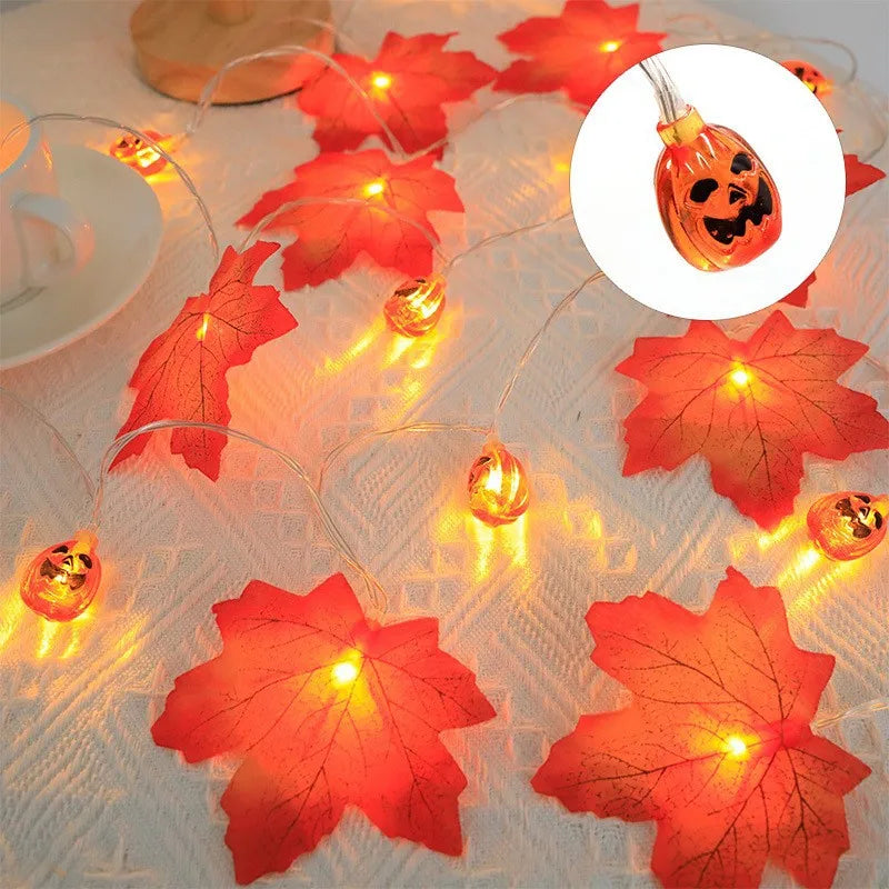 Halloween Pumpkin Maple Leaf String Lights Garland Fairy String Light Fall Decor for Home Halloween Party Thanksgiving Decora