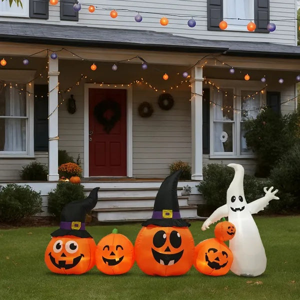 8FT Long Halloween Inflatables Pumpkins Ghost Outdoor Decorations, Blow Up Yard Decoration With Built-in LEDs