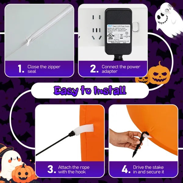 8FT Long Halloween Inflatables Pumpkins Ghost Outdoor Decorations, Blow Up Yard Decoration With Built-in LEDs