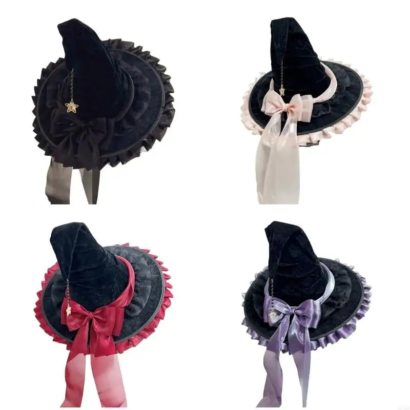 270D Bowknot Wizard Hat Halloween Witch Hat Halloween Cosplay Costume Witch Hat Party Wizard Hat Stage Performances Props