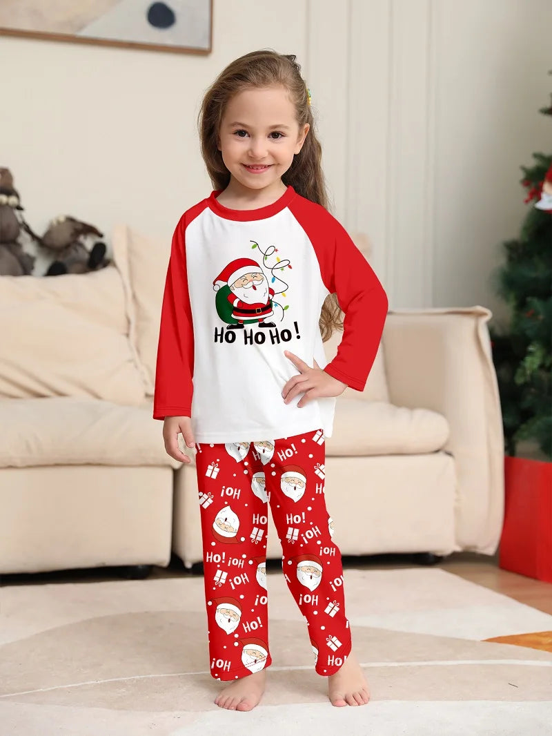 2025 Xmas Family Matching Pajamas Set Santa Claus HO HO HO Printed Adult Kid Baby Family Matching Outfits Christmas Family Pj's