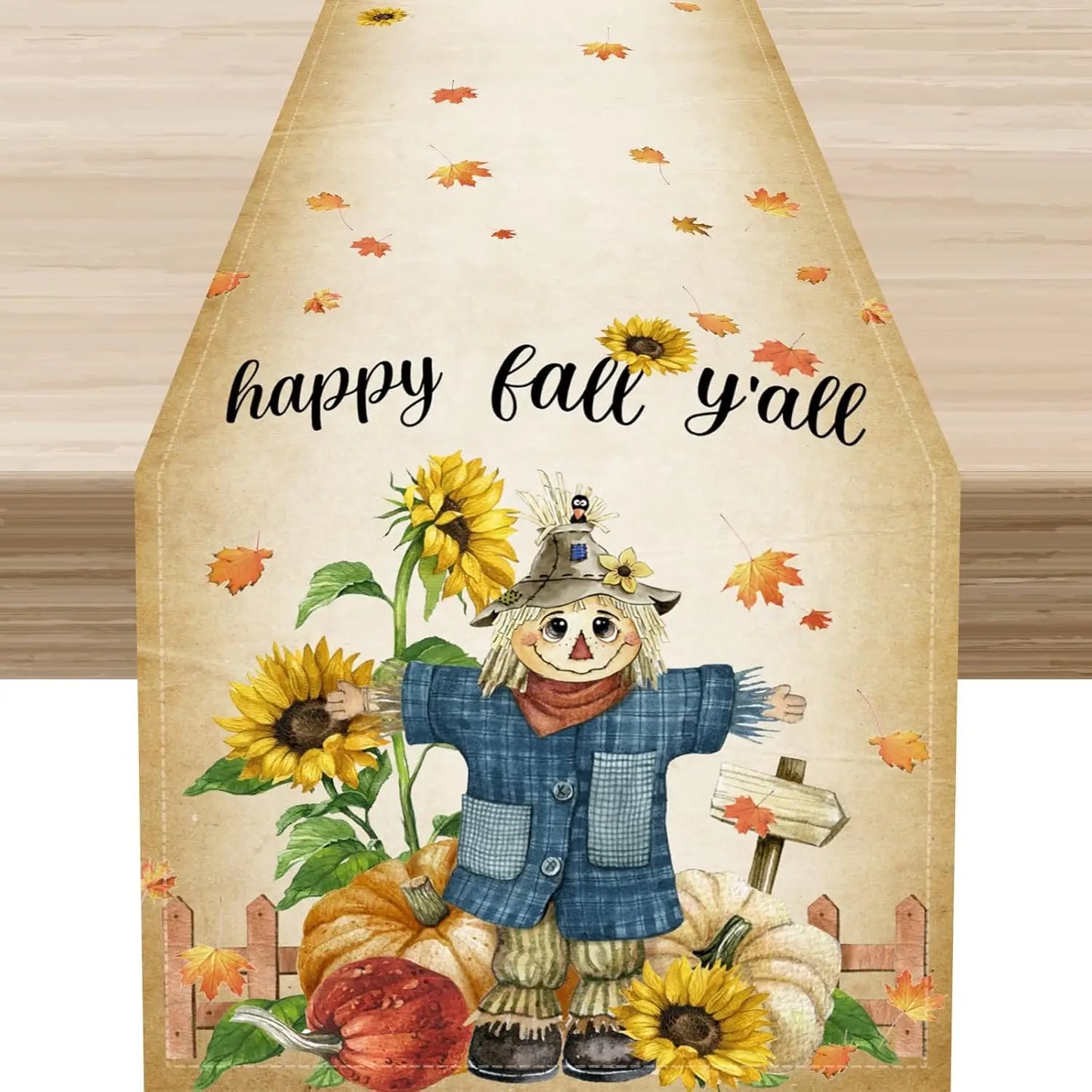 Fall Sunflower Scarecrow Maple Leaf Linen Table Runner Party Decor Autumn Harvest Kitchen Dining Table Runner Thanksgiving Decor