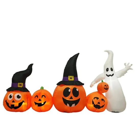 8FT Long Halloween Inflatables Pumpkins Ghost Outdoor Decorations, Blow Up Yard Decoration With Built-in LEDs