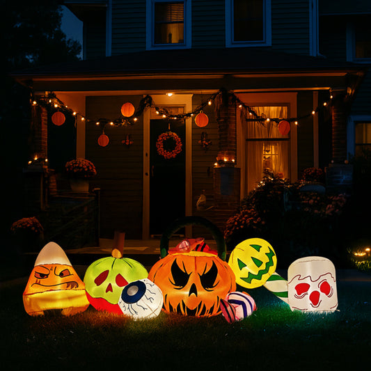 8FT Long Halloween Inflatables Pumpkins Eyeball Candy Outdoor Decorations, Blow Up Yard Decoration With Built-in LEDs