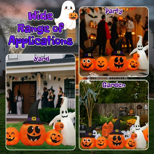 8FT Long Halloween Inflatables Pumpkins Ghost Outdoor Decorations, Blow Up Yard Decoration With Built-in LEDs