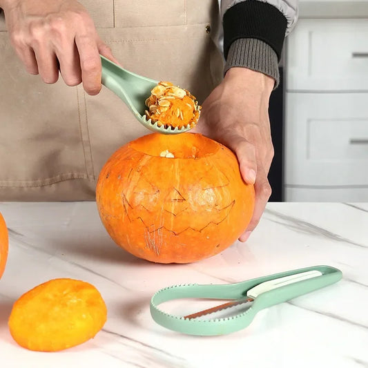 3-in-1 Melon Separator Pumpkin Carver Water Fruit Extractor Flesh Carving Tool Fruit Heart Scooper Halloween Props