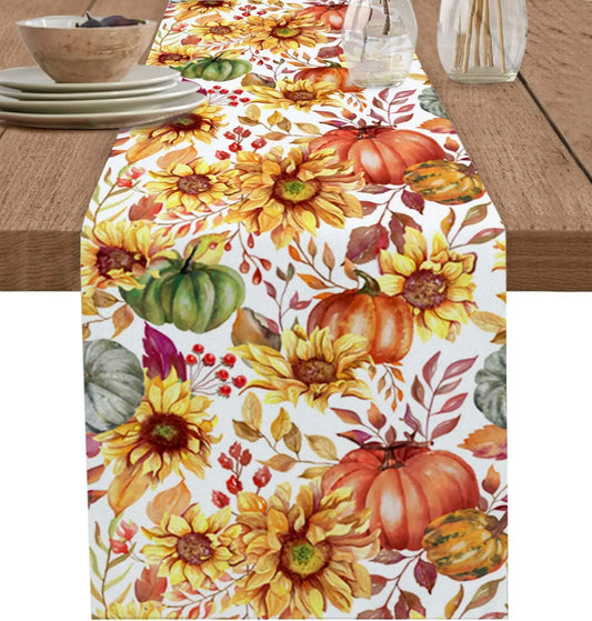 Fall Harvest Pumpkin Maple Leaves Table Runner Dresser Scarves Table Decor Farmhouse Kitchen Dining Table Runner Party Decor