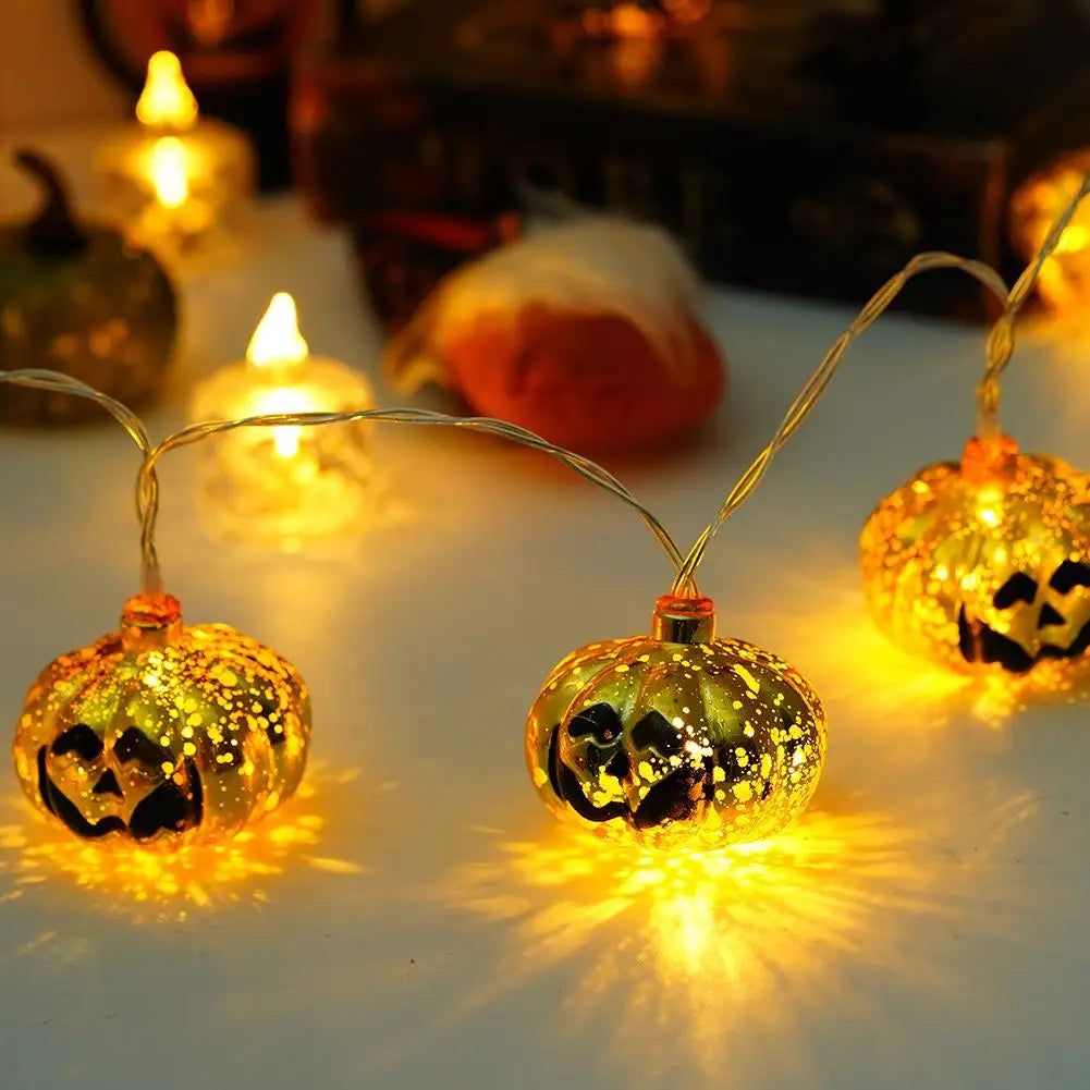 Halloween Pumpkin String Light Scene Arrangement Props Jack O Lantern Pumpkin Lights 1.5M LED Jack O Lantern for Home Party