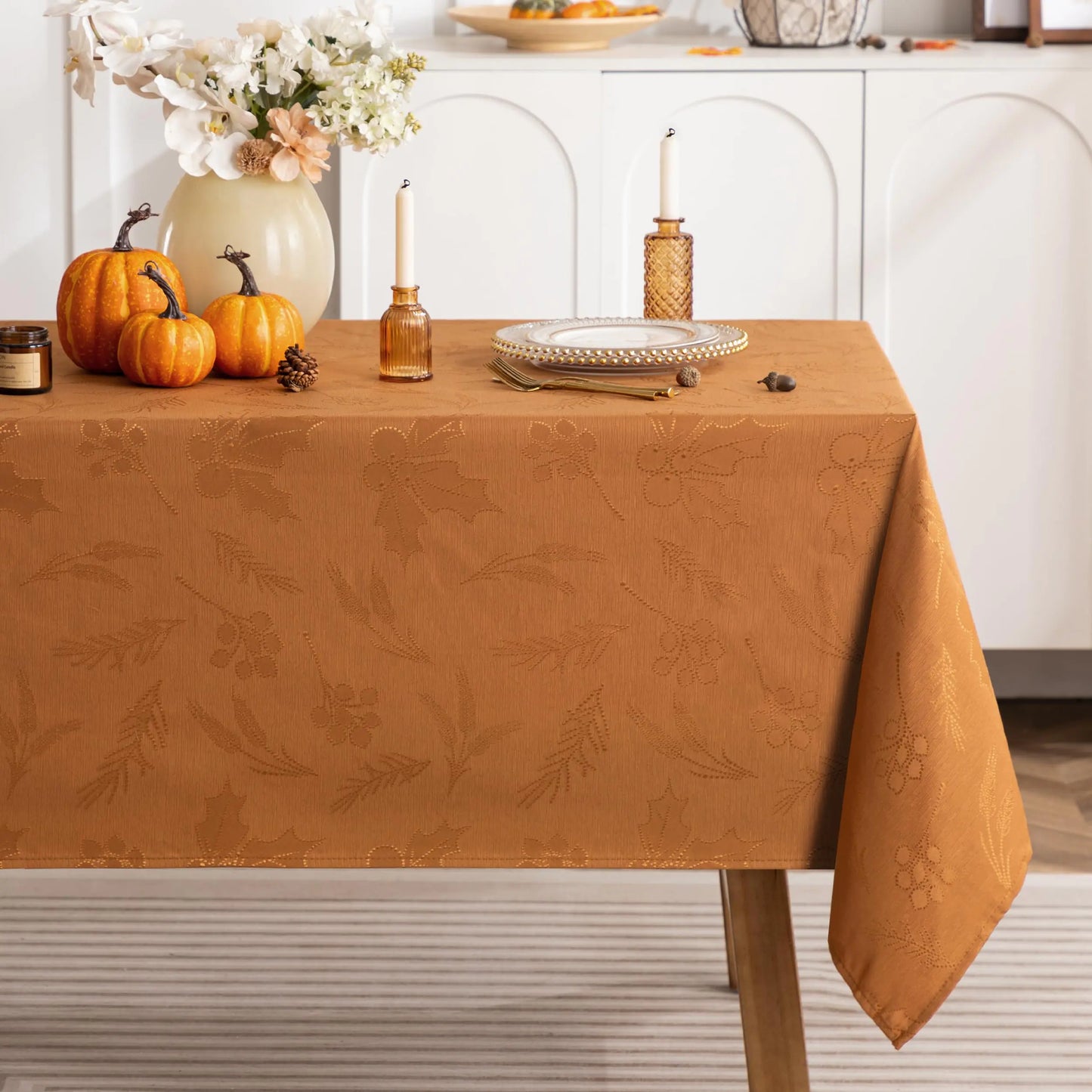 Joybest Fall Tablecloth Rectangle 60 x 120 Inch Jacquard Thanksgiving Table Cloth for Autumn Harvest