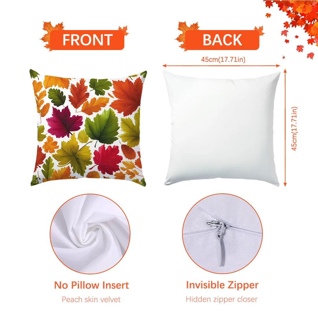 45*45cm Autumn Cushion Cover Halloween Throw Pillow Cover Autumn Maple Fall Decorative Soft Plush Pillowcase for Couch Pillow