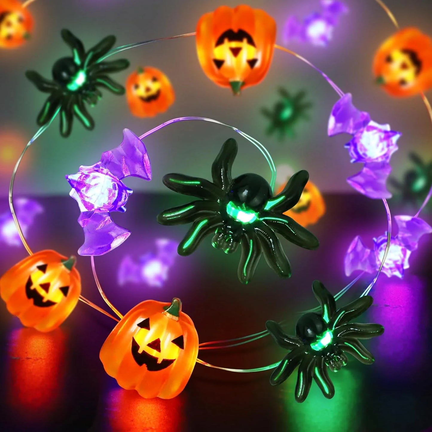 1pc 20/30 LED Halloween Pumpkin Spider Bat String Light Room Hanging Copper Wire Faiy Lamp For Home Scene Party Halloween Decor
