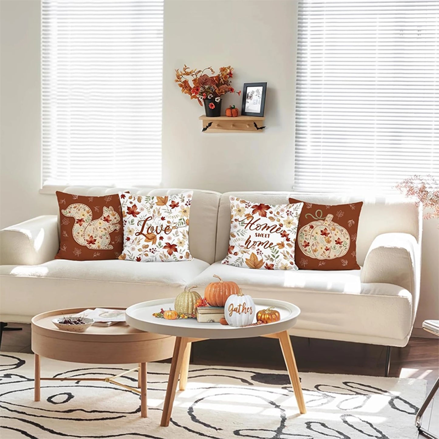 Autumn Harvest Pillow Covers Set: Home, Love & Fall Wildlife Vibes,Sofa cushion cover, home room decoration