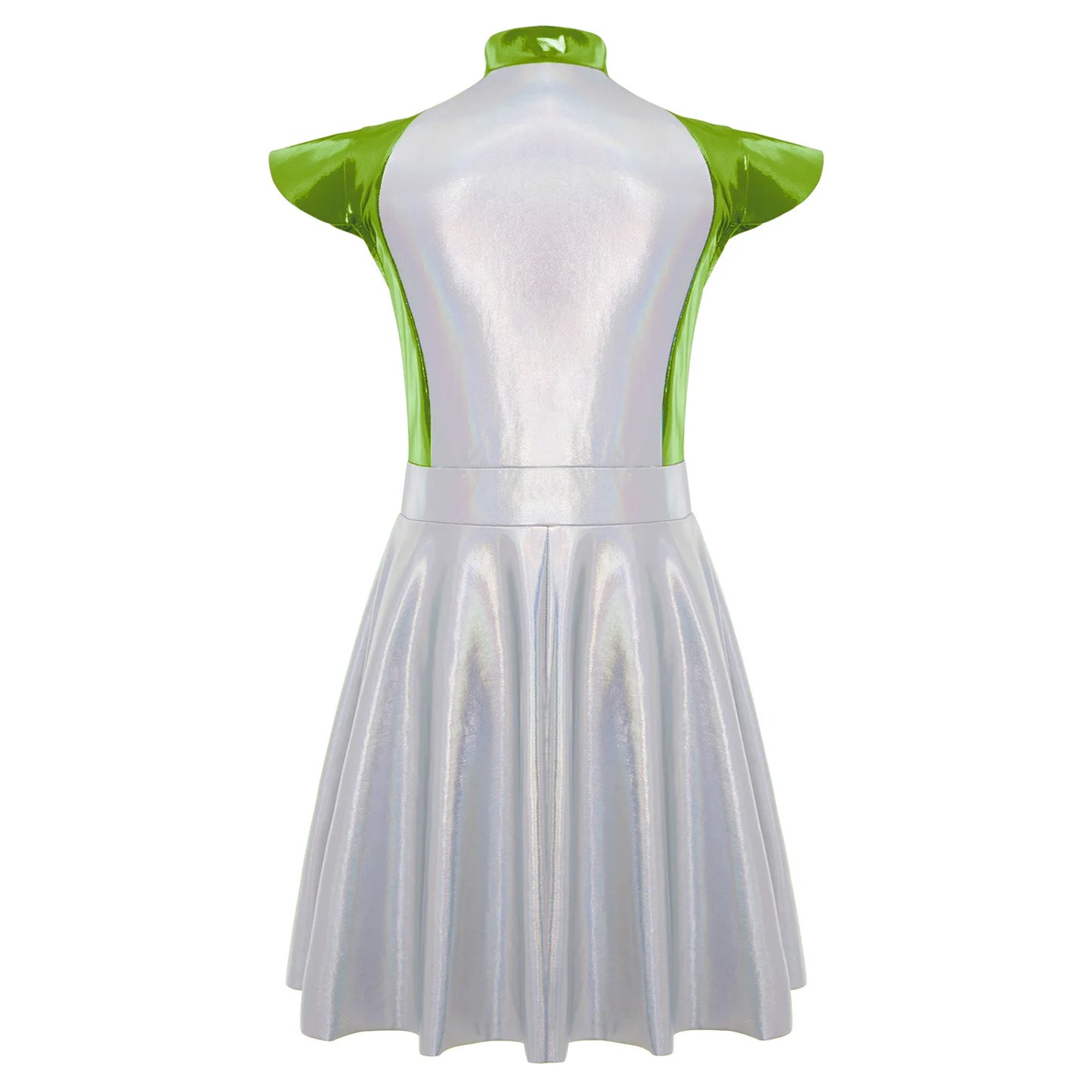 Girls Alien Costume Halloween Outer Space Robot Cosplay Dress With Cap Sleeves High Waist A Line Design Carnival Party Dress Up