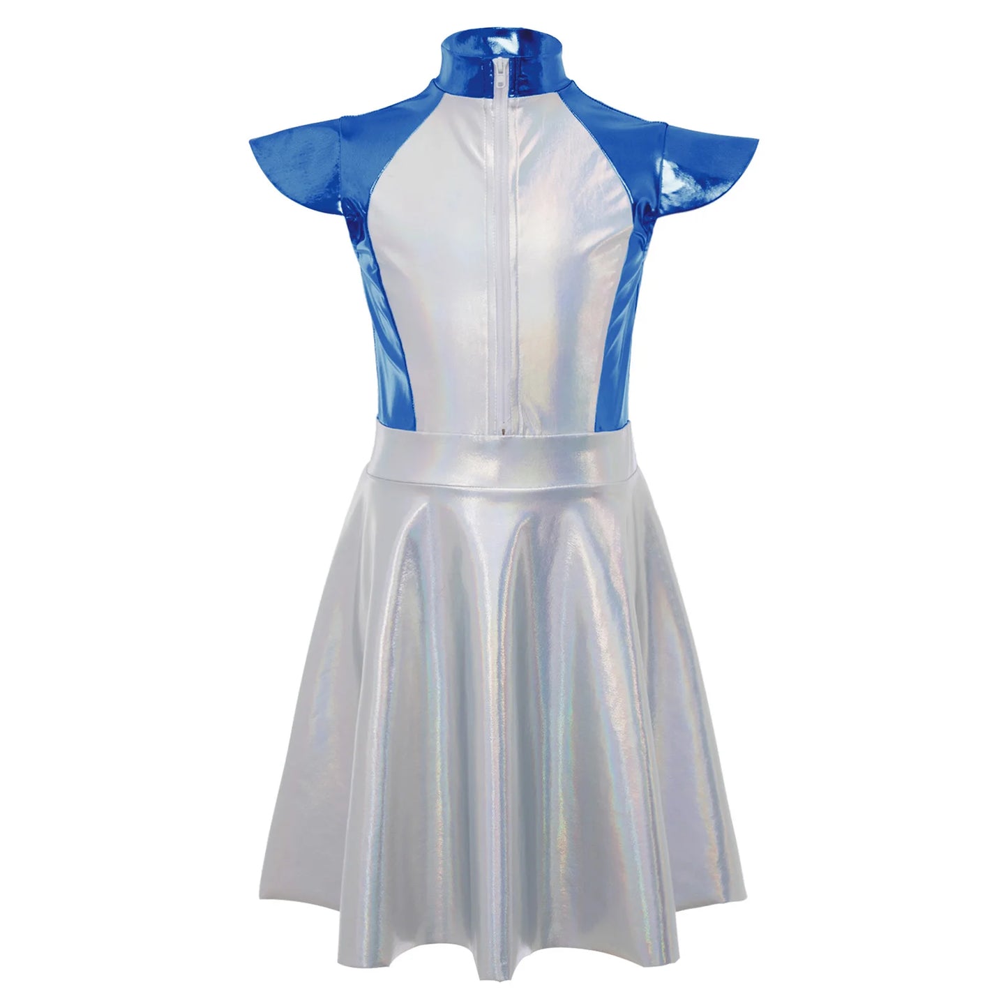 Girls Alien Costume Halloween Outer Space Robot Cosplay Dress With Cap Sleeves High Waist A Line Design Carnival Party Dress Up