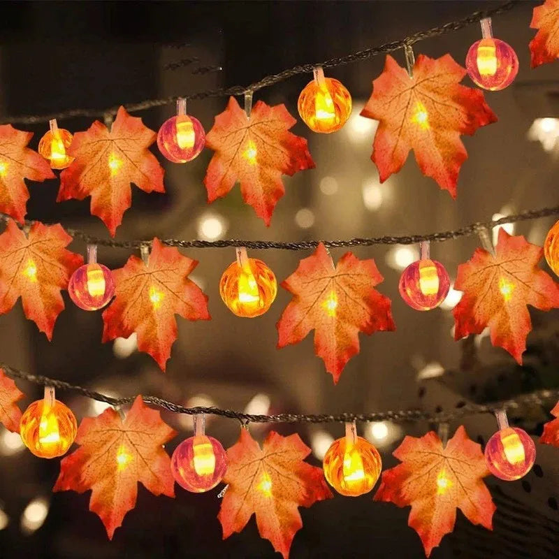 Halloween Pumpkin Maple Leaf String Lights Garland Fairy String Light Fall Decor for Home Halloween Party Thanksgiving Decora