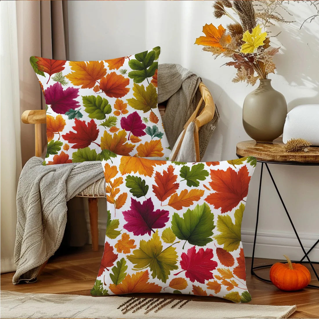 45*45cm Autumn Cushion Cover Halloween Throw Pillow Cover Autumn Maple Fall Decorative Soft Plush Pillowcase for Couch Pillow