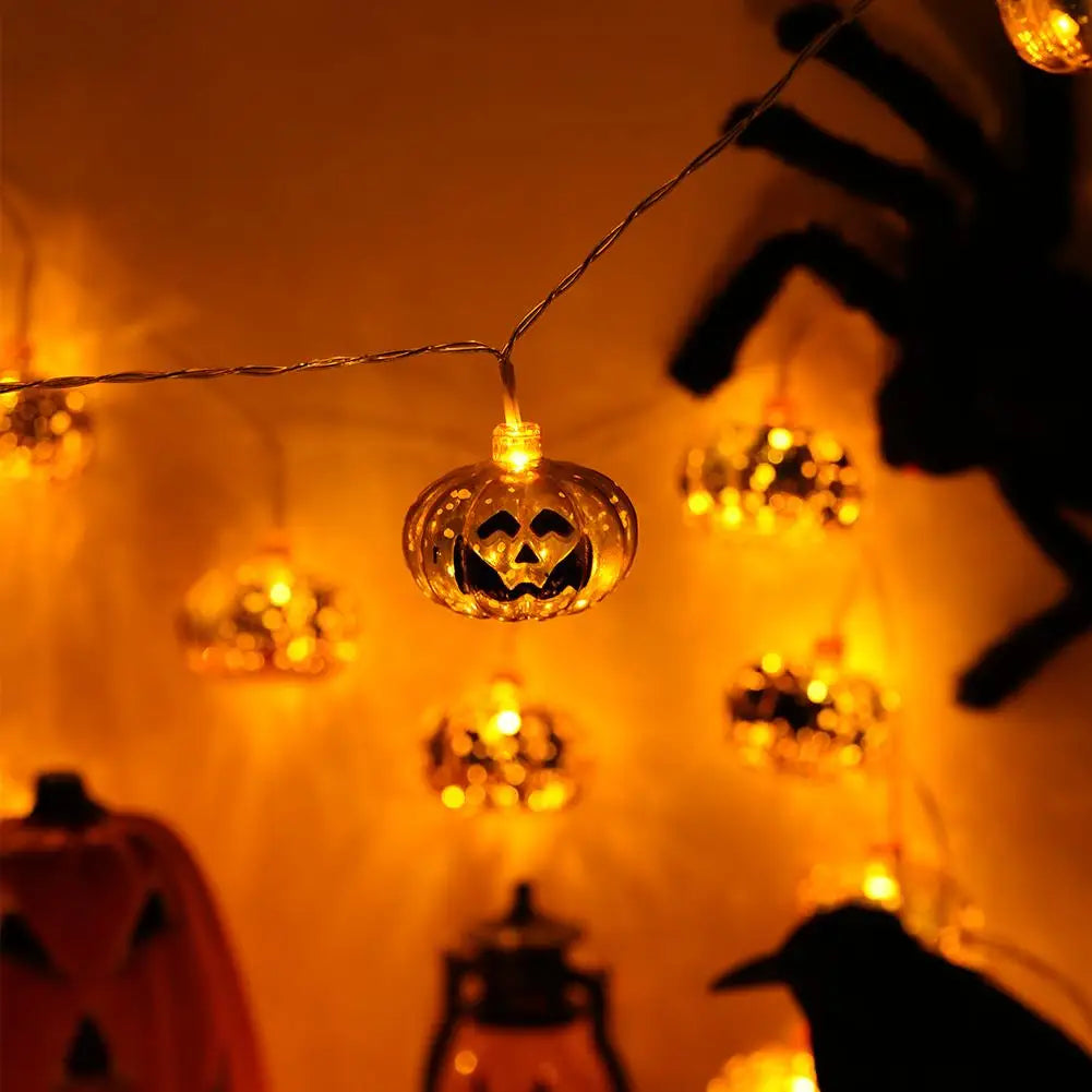 Halloween Pumpkin String Light Scene Arrangement Props Jack O Lantern Pumpkin Lights 1.5M LED Jack O Lantern for Home Party