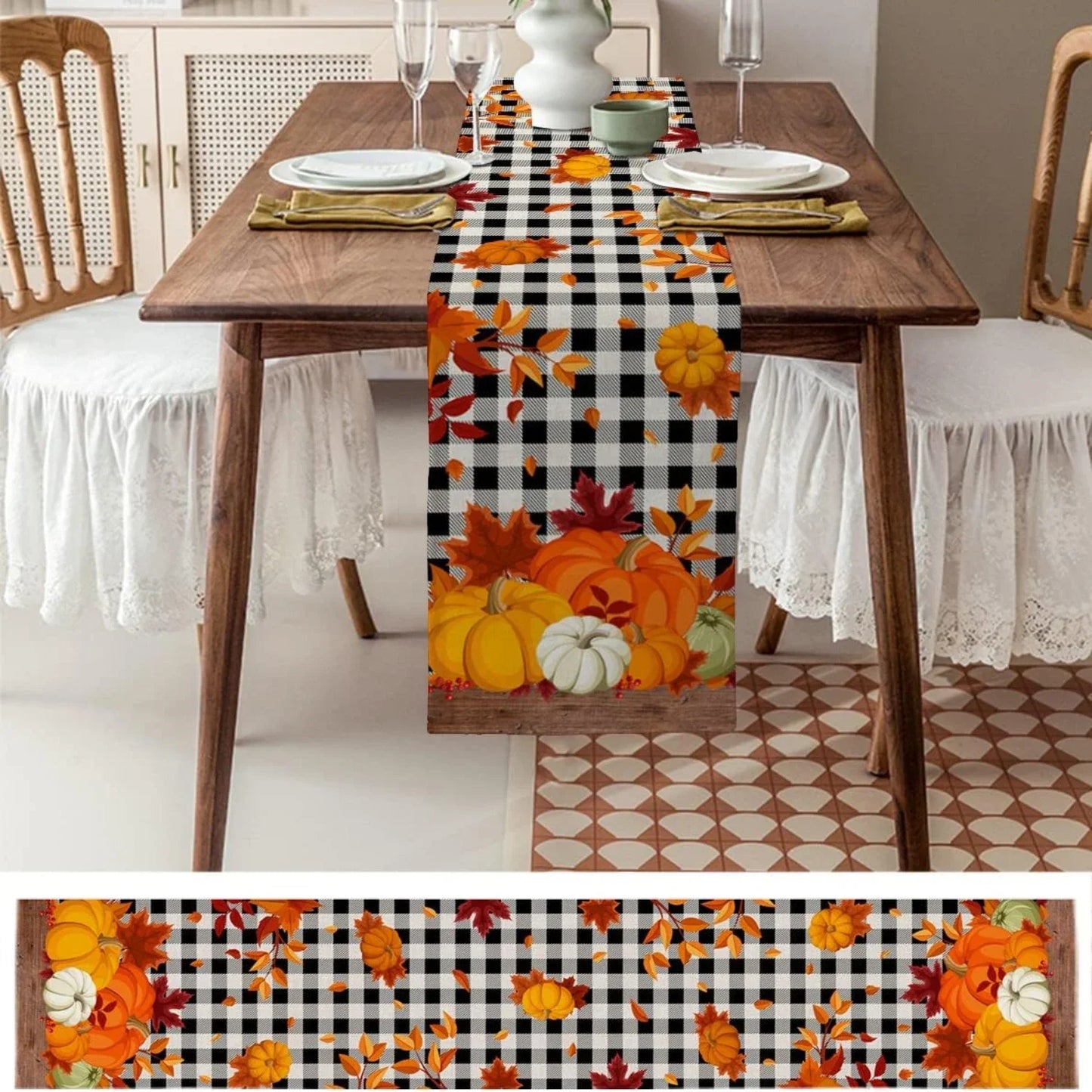 Fall Harvest Pumpkin Maple Leaves Table Runners Dresser Scarves Table Decor Reusable Dining Table Runners Party Decor