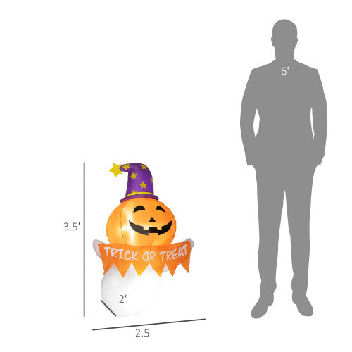 Outsunny 3.4ft Halloween Inflatables Window Sticker Ghost with Orange Face, Blow Up Halloween Decorations Outdoor LED Yard Display