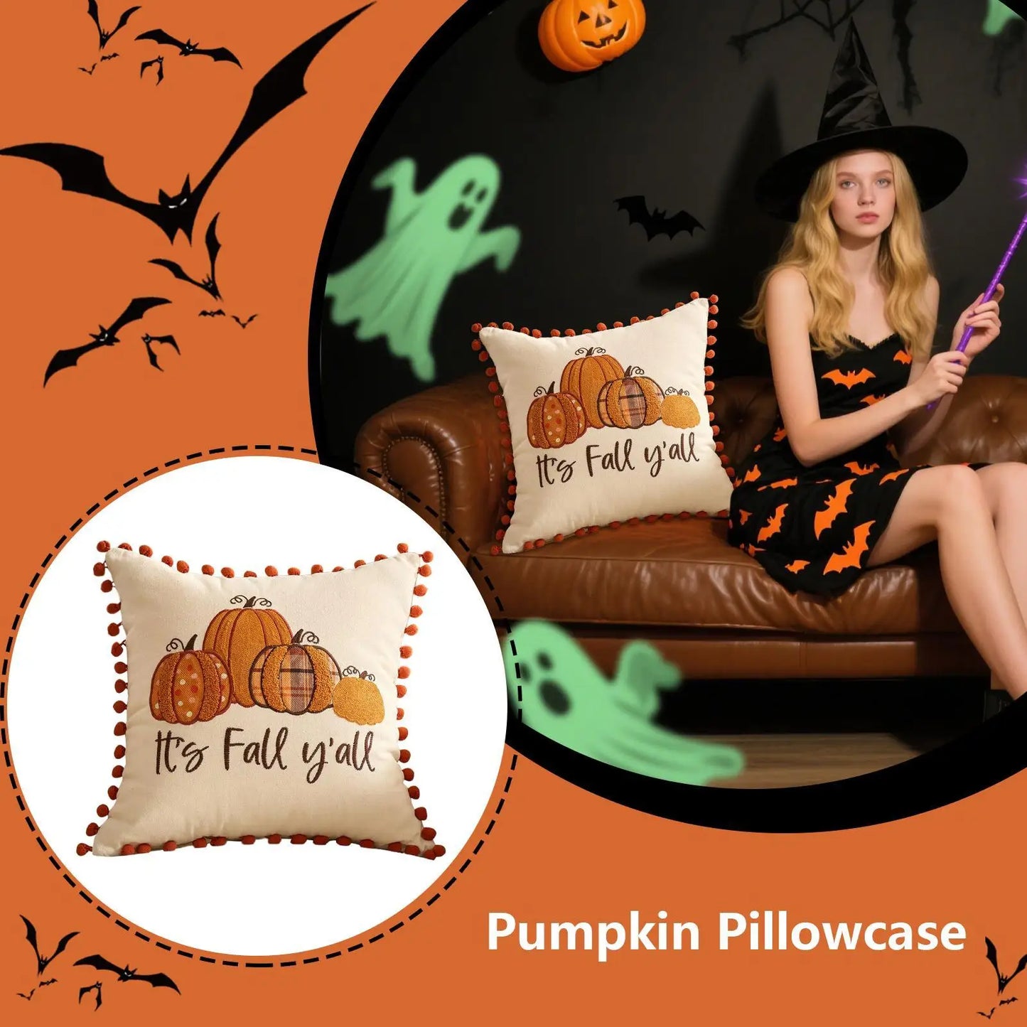 Autumn Pillow Covers Thanksgiving Fall Decor Pumpkin Throw Pillows Covers 18x18 Inch Cushion Pillowcase For Bedroom Halloween