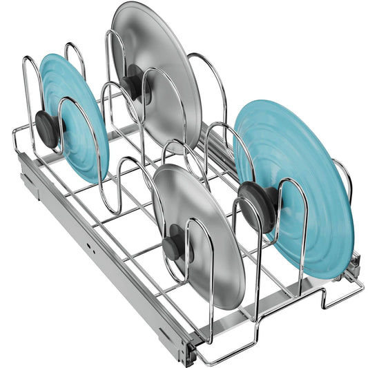 ROOMTEC Pull Out Pan and Pot Lid Organizer for Cabinet Slide Out Baking Sheet Organizer shelves for Kitchen Cabinet - 11in. W x 21in. D