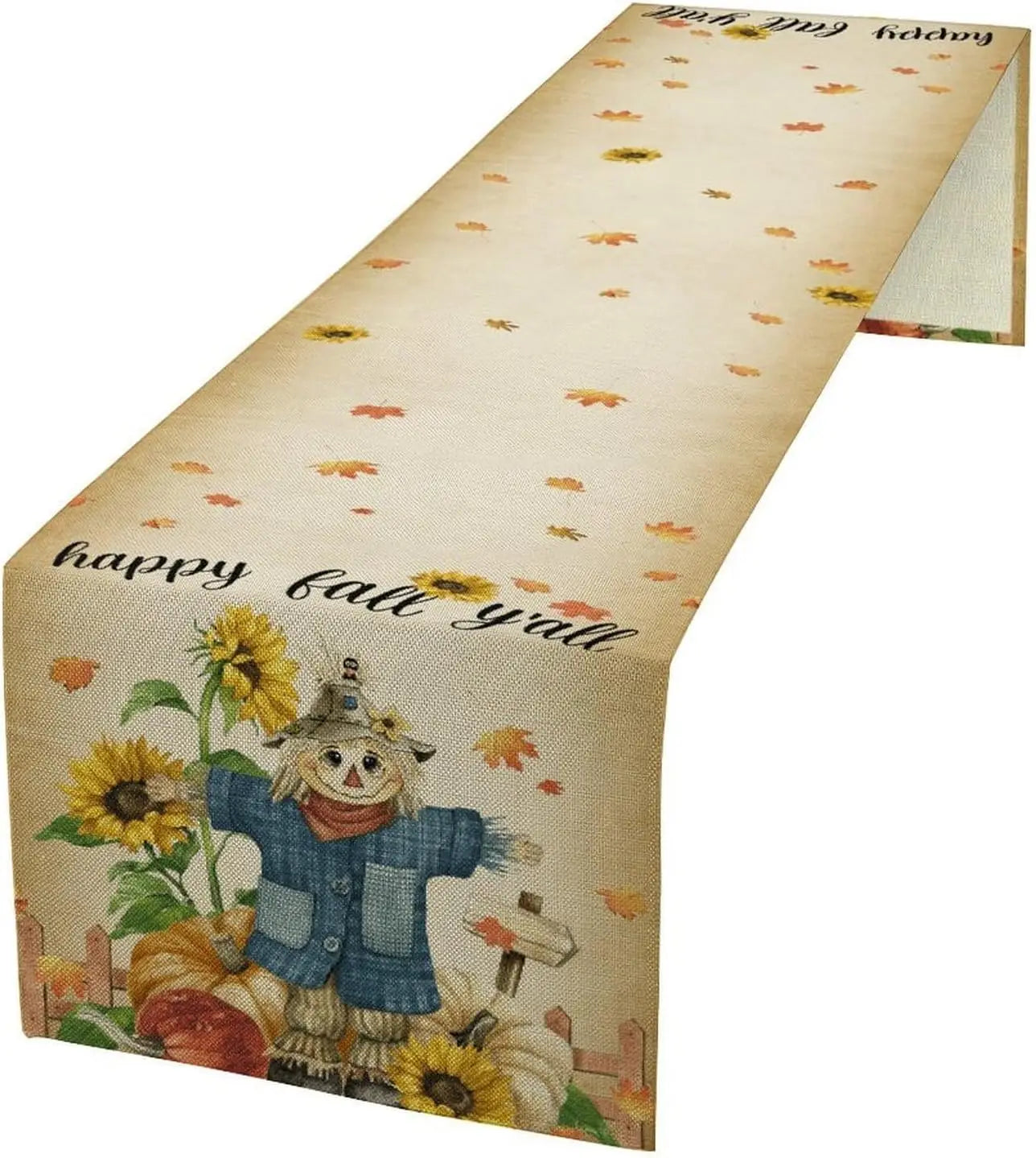 Fall Sunflower Scarecrow Maple Leaf Linen Table Runner Party Decor Autumn Harvest Kitchen Dining Table Runner Thanksgiving Decor