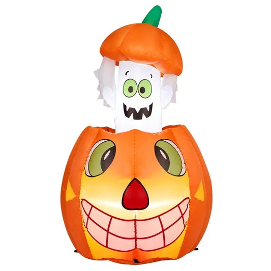 2.8 FT Halloween Inflatables Animated Pumpkin Ghost, Outdoor Decorations Blow Up Yard Decor With Built-in LEDs For Lawn Decor