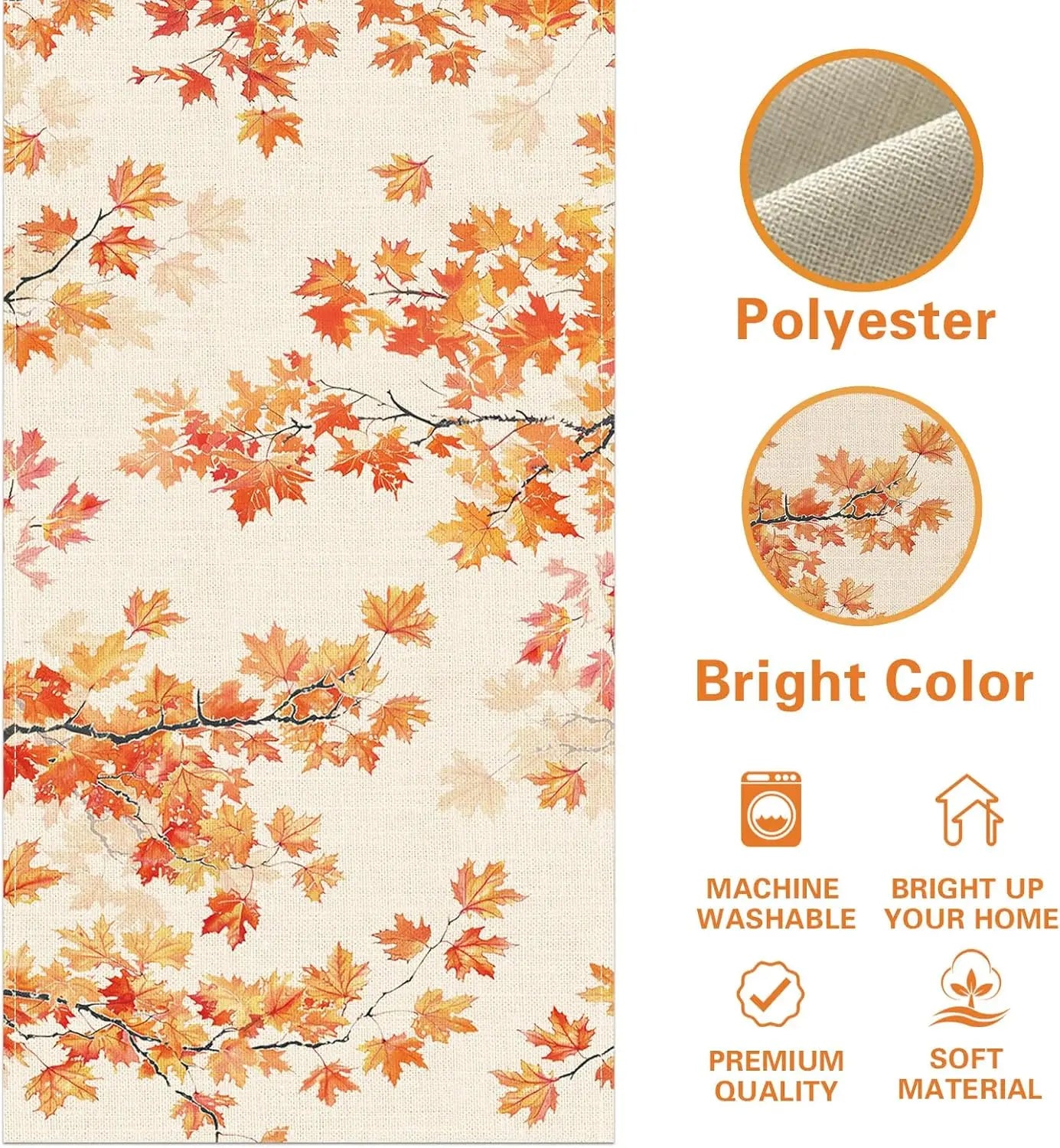 Fall Harvest Branches Maple Leaves Linen Table Runner Party Decor Farmhouse Kitchen Dining Table Runner Thanksgiving Decorations