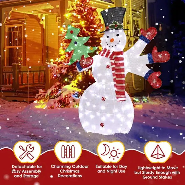 Lighted Snowman Christmas Yard Decorations, Pre-lit 2D Lighted Holiday Displays