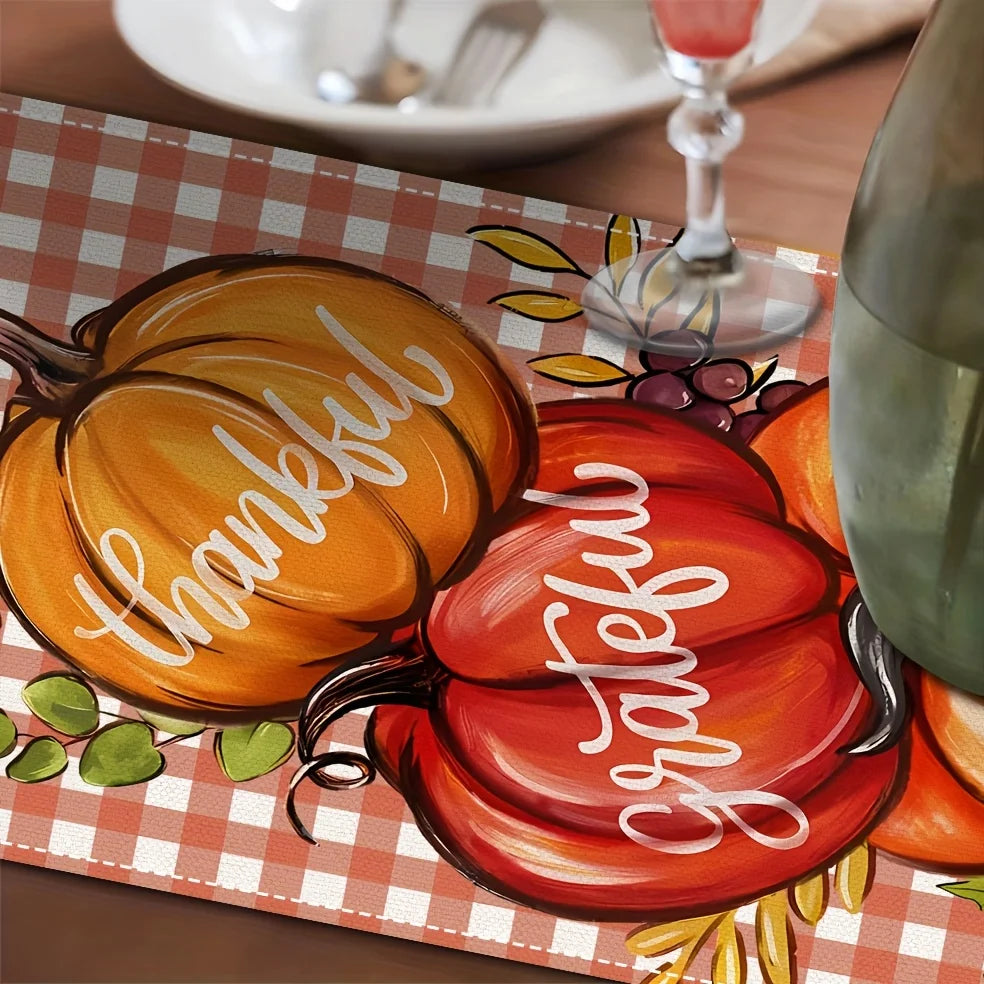 1Pc Pumpkin Theme Table Runner with Positive Words - Inspiring and Grateful Fall Decor for Dining Room, Home, Picnic, B&B, Harvest Party Scene.
