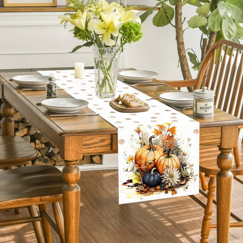 Fall Pumpkin Table Runner - Autumn Harvest Pumpkin and Sunflower Pattern for Thanksgiving Day,Dining Table Decorations
