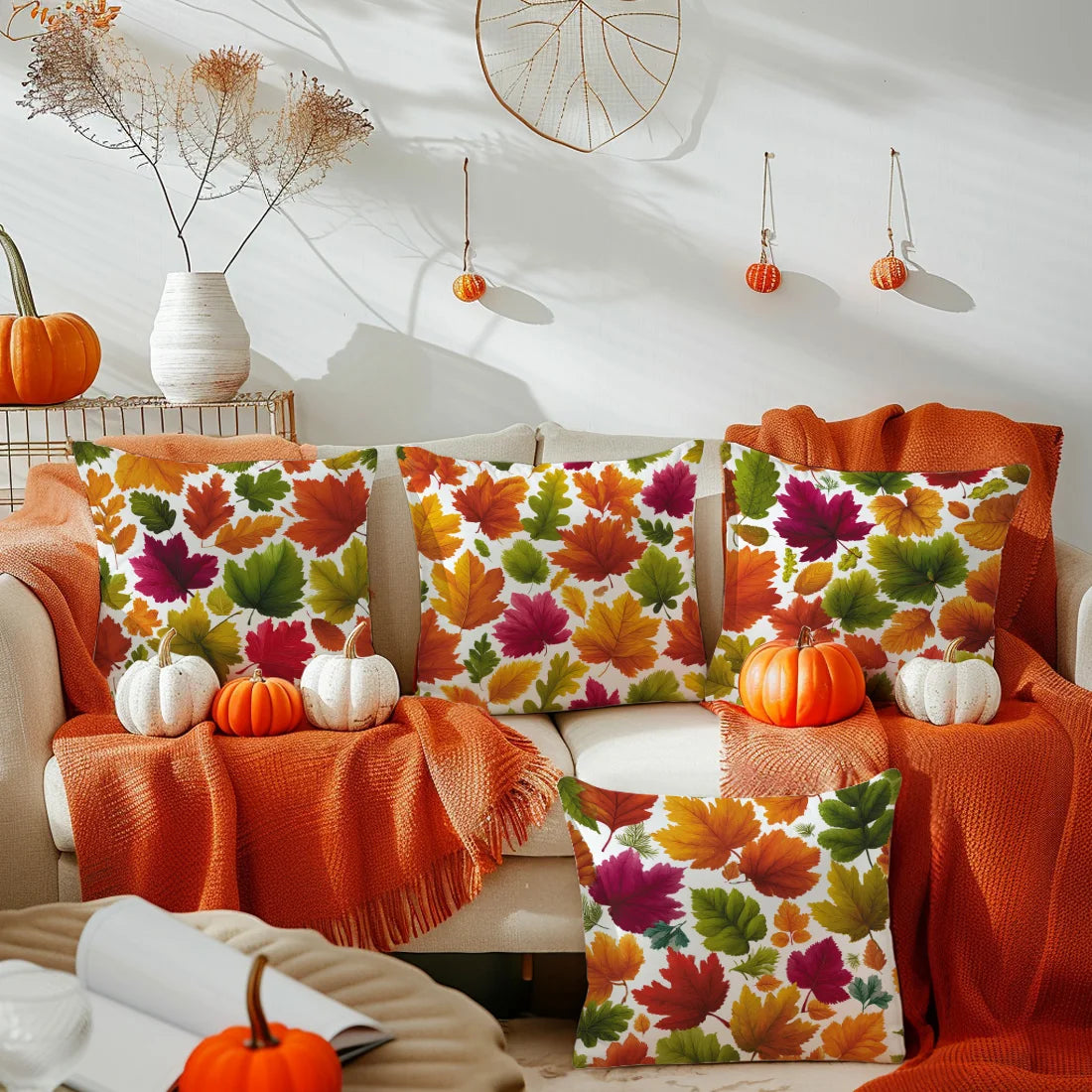 45*45cm Autumn Cushion Cover Halloween Throw Pillow Cover Autumn Maple Fall Decorative Soft Plush Pillowcase for Couch Pillow