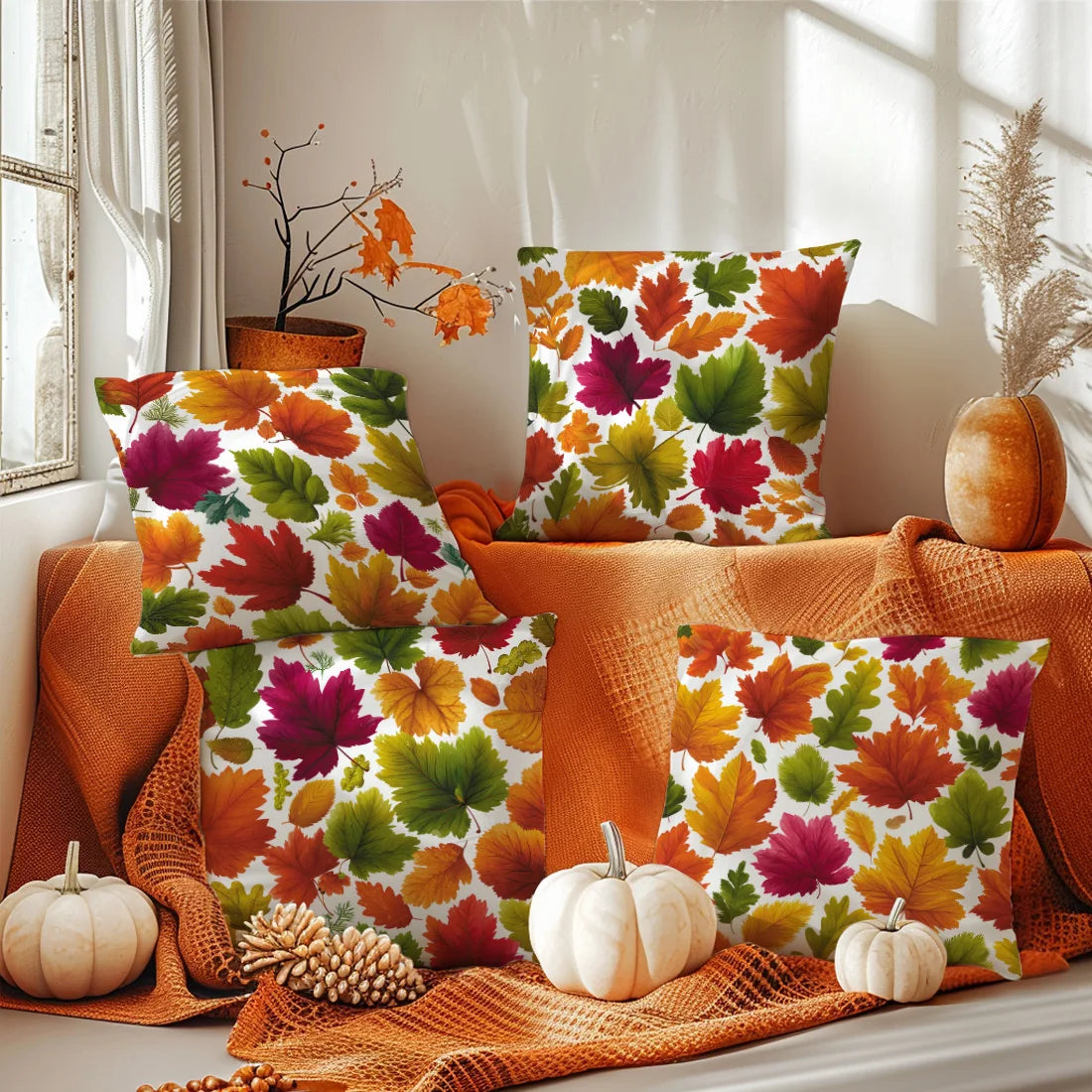 45*45cm Autumn Cushion Cover Halloween Throw Pillow Cover Autumn Maple Fall Decorative Soft Plush Pillowcase for Couch Pillow