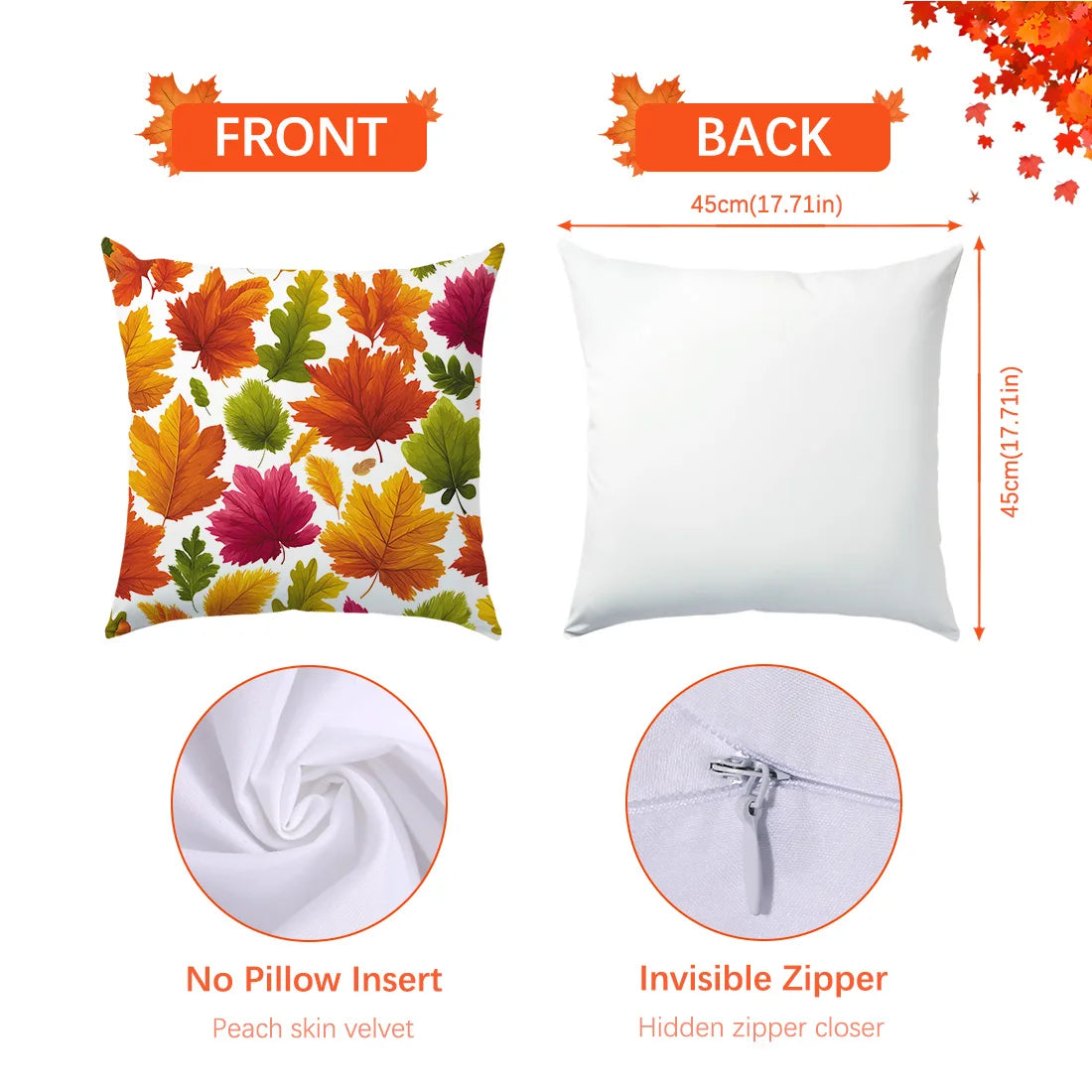 45*45cm Autumn Cushion Cover Halloween Throw Pillow Cover Autumn Maple Fall Decorative Soft Plush Pillowcase for Couch Pillow