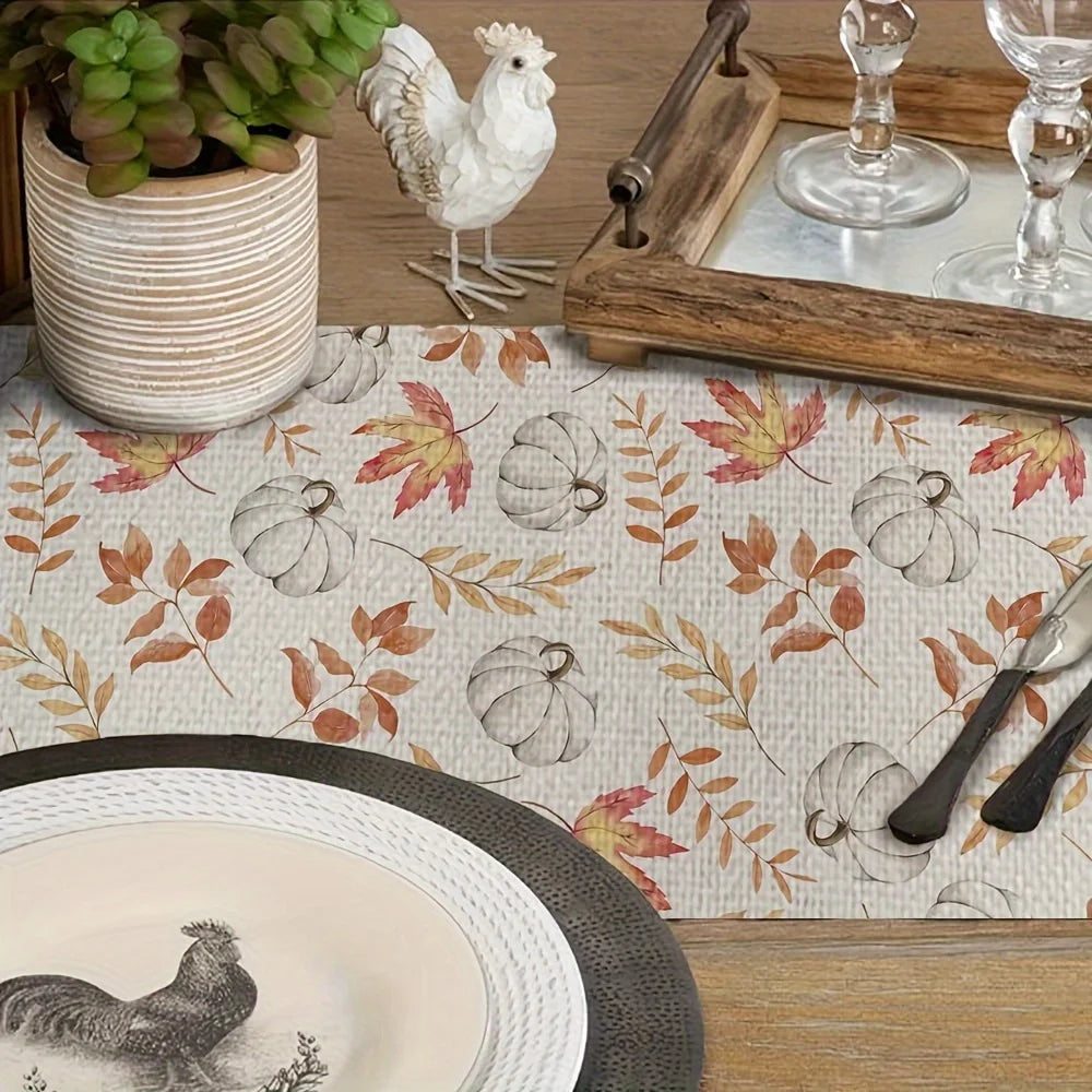 Autumn Harvest Table Runner Polyester Fiber Linen Look Fall Leaves Pumpkin Pattern Dining Table Decor Warm Ambiance Creator