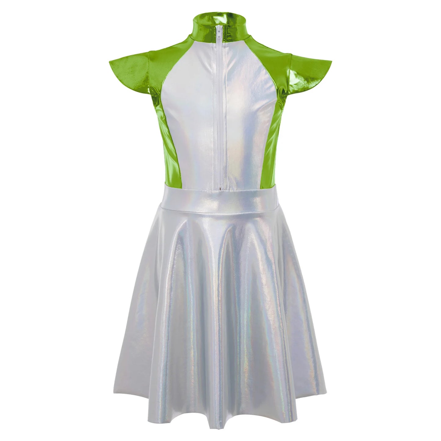 Girls Alien Costume Halloween Outer Space Robot Cosplay Dress With Cap Sleeves High Waist A Line Design Carnival Party Dress Up