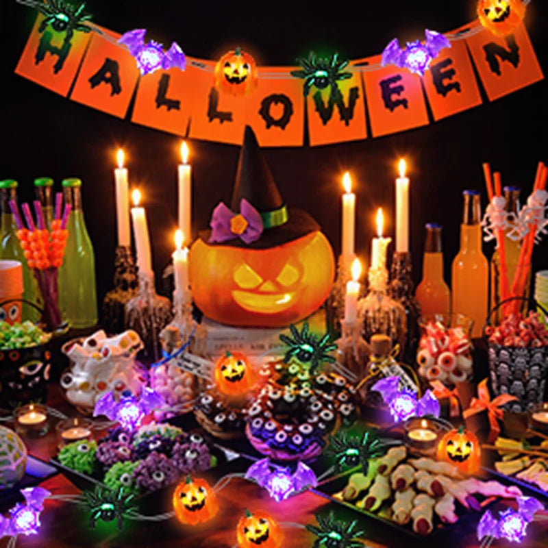 1pc 20/30 LED Halloween Pumpkin Spider Bat String Light Room Hanging Copper Wire Faiy Lamp For Home Scene Party Halloween Decor