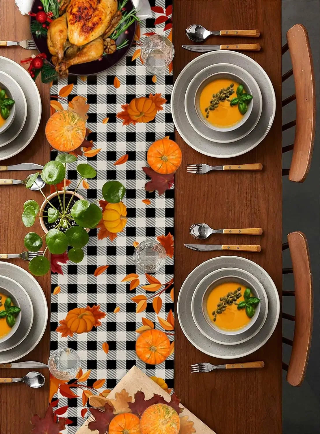 Fall Harvest Pumpkin Maple Leaves Table Runners Dresser Scarves Table Decor Reusable Dining Table Runners Party Decor