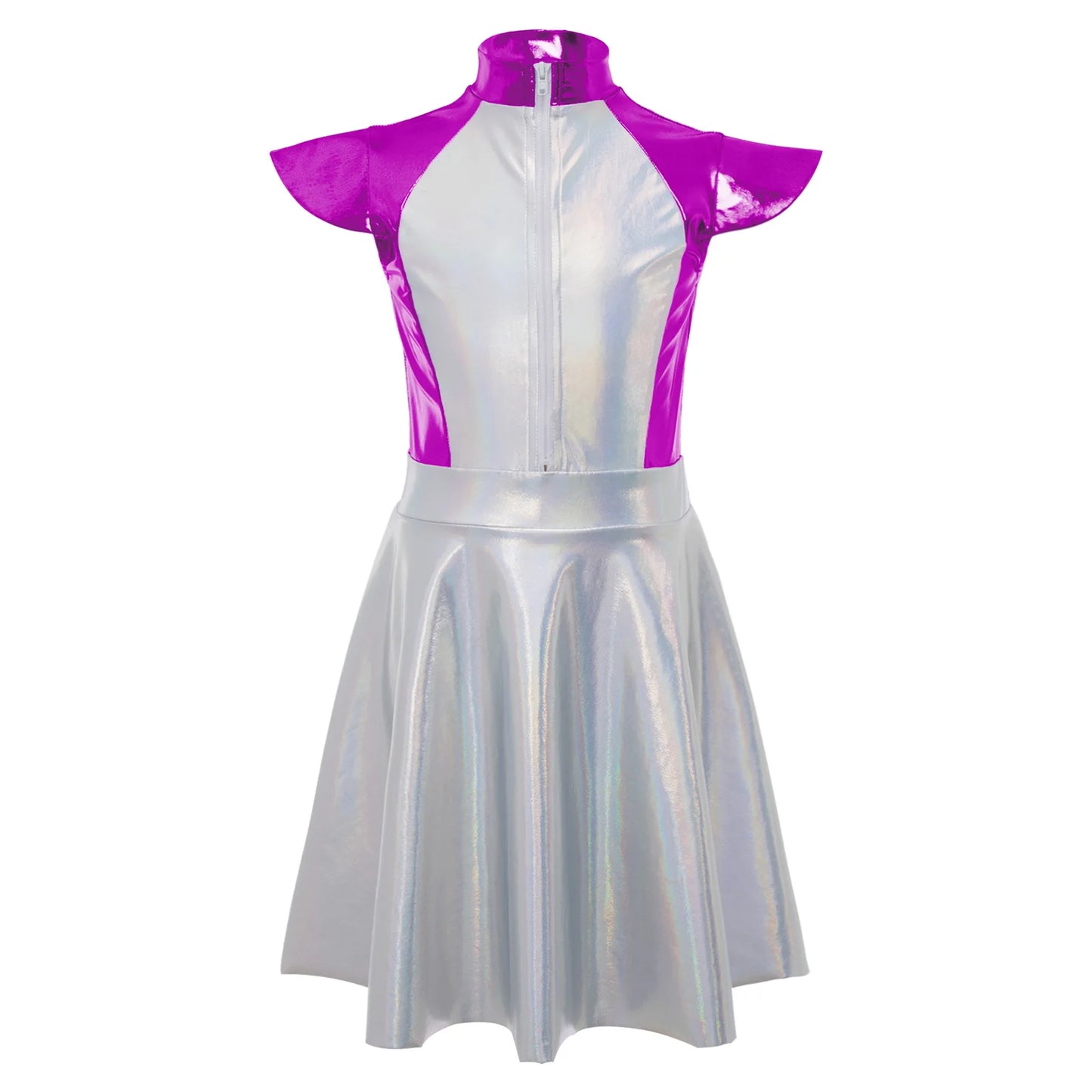 Girls Alien Costume Halloween Outer Space Robot Cosplay Dress With Cap Sleeves High Waist A Line Design Carnival Party Dress Up