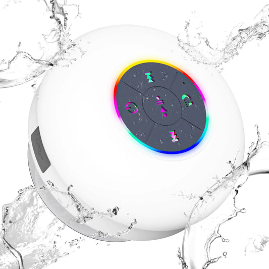 FKLBBLPM Large Suction Cup Waterproof Bluetooth Speaker LED Light Light Waterproof Bathroom Bluetooth Speaker (White)