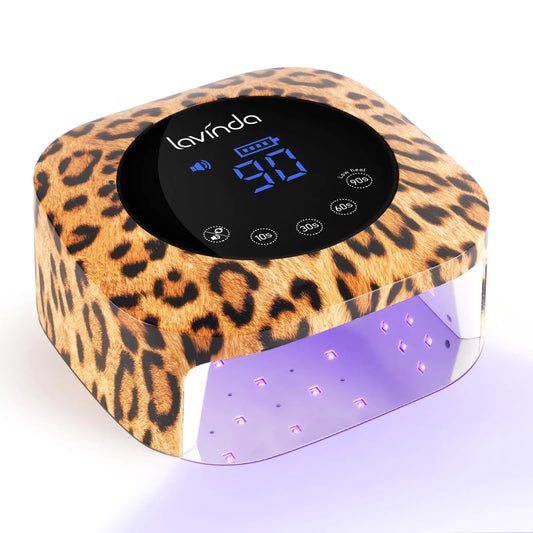 Lavinda UV LED Nail Lamp UV Light for Gel Nails 54W Cordless Rechargeable Nail UV Lamp Nail Light with 4 Timer 2X Faster Professional Nail Polish Curing Lamp Nail Dryer for Salon Use-Leopard