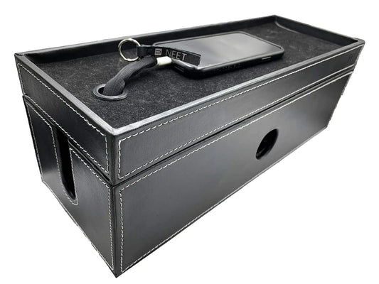 NEET Cable Management Box Large Computer Cord Organizer Hide and Conceal Power Cable Organizer Computers and Desks Black Stitched Leather