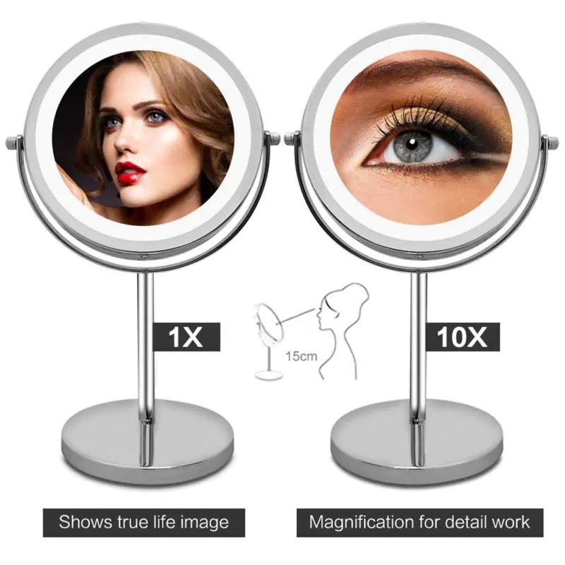 LED Makeup Mirror with 360° Rotation and 10x Magnification