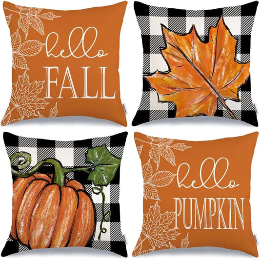 4pcs Maple Leaf Linen Digital Print Pillow Covers