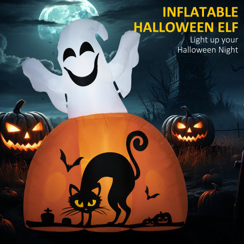 HOMCOM 5ft Halloween Inflatables Outdoor Decorations Ghost with Pumpkin, Outdoor Blow-Up Yard Decor with LED Lights