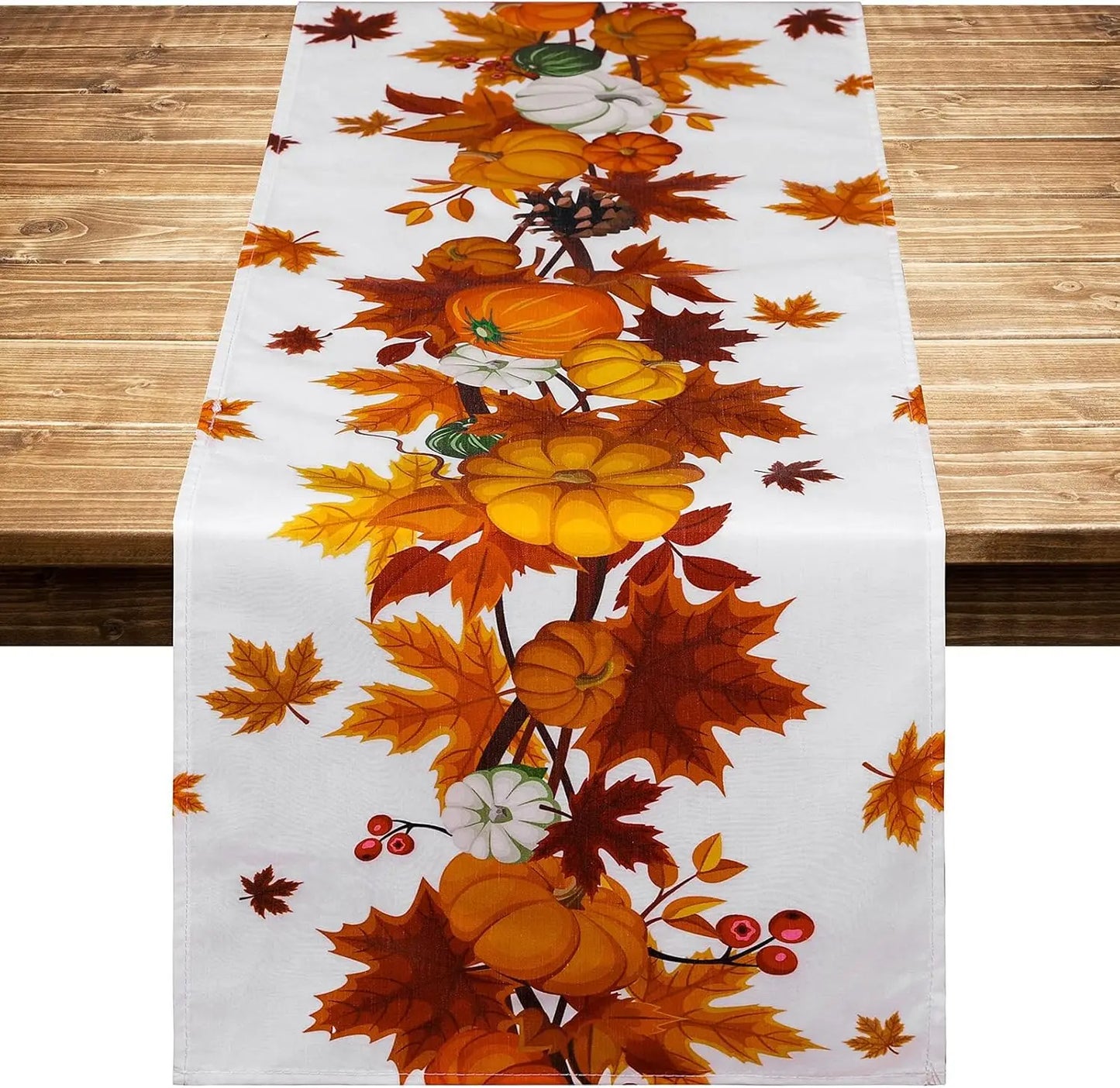 Fall Thanksgiving Pumpkins Linen Table Runner for Table Decoration Autumn Harvest Maple Leaves Table Runners Holiday Party Decor