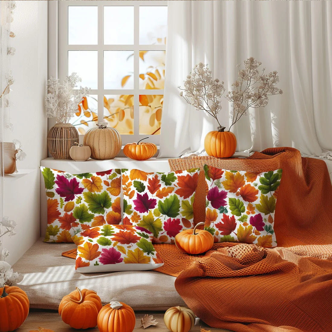 45*45cm Autumn Cushion Cover Halloween Throw Pillow Cover Autumn Maple Fall Decorative Soft Plush Pillowcase for Couch Pillow