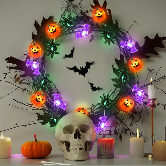 1pc 20/30 LED Halloween Pumpkin Spider Bat String Light Room Hanging Copper Wire Faiy Lamp For Home Scene Party Halloween Decor